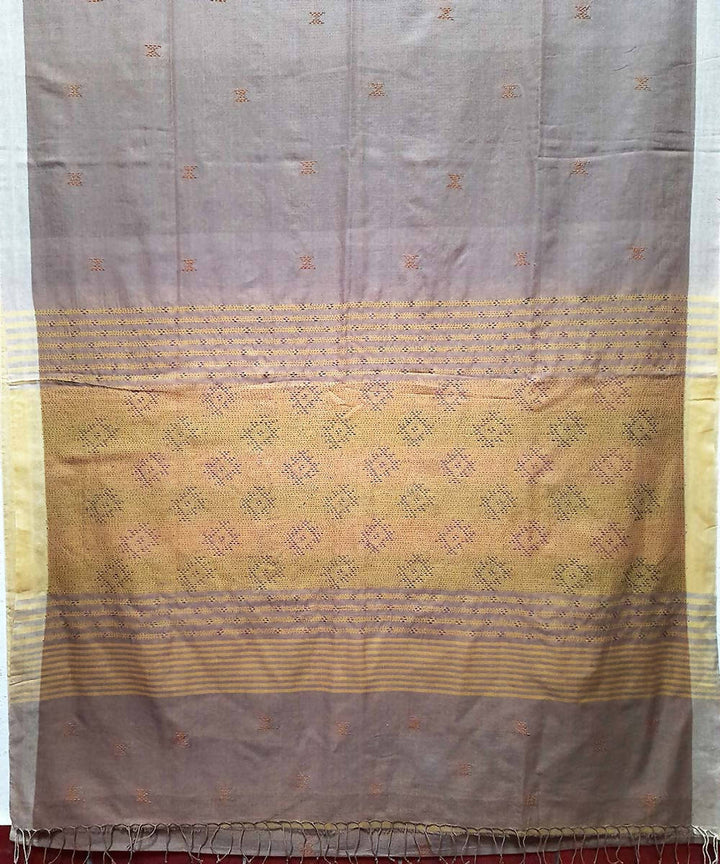 Taupe hand embroidery bengal cotton handloom saree