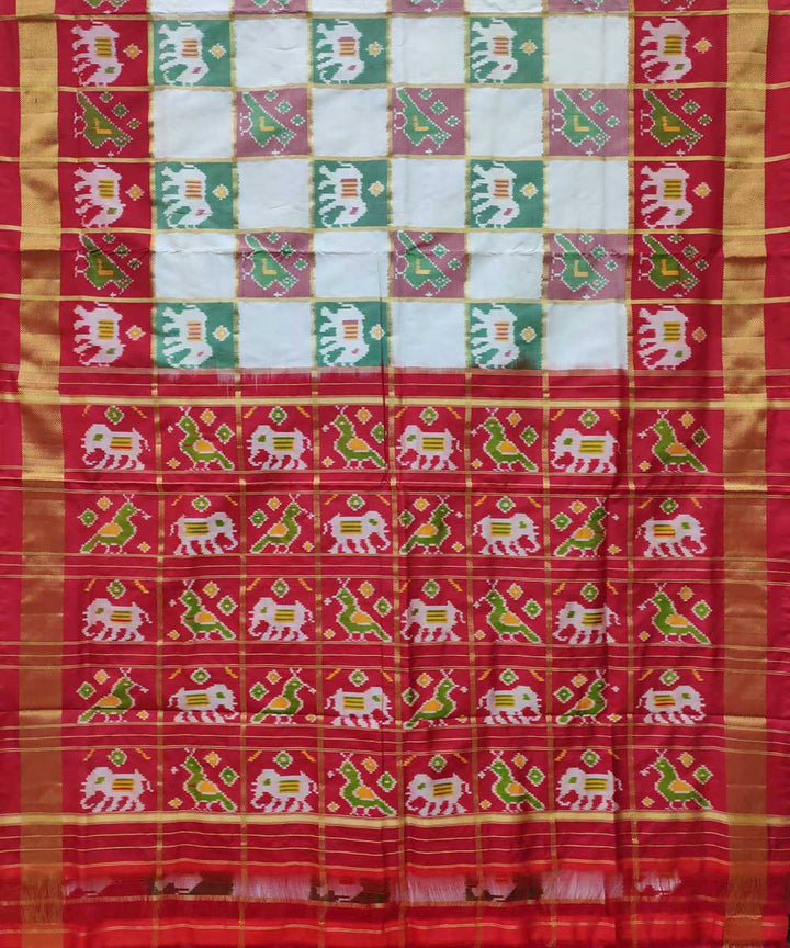Red with white checks purple handwoven ikkat silk pochampally saree