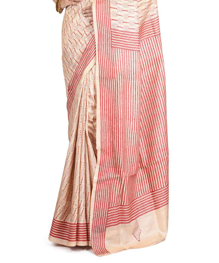 Red exclusive bengal tasar saree with hand embroidery work
