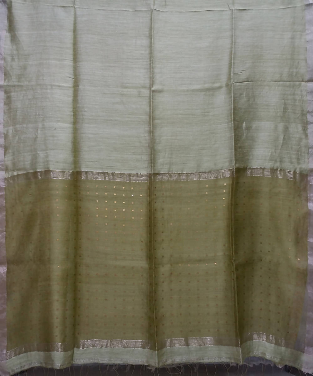 Bengal Moss Green Handloom Sequin Matka Silk Saree
