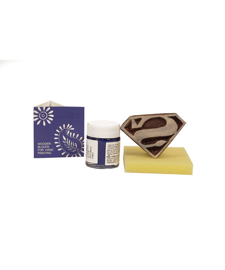 Handmade Wooden Block with blue Superman Print DIY T-Shirt Craft Kit