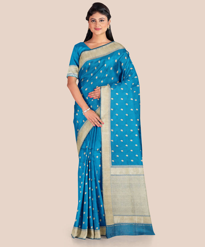 Carolina blue handwoven silk banarasi saree