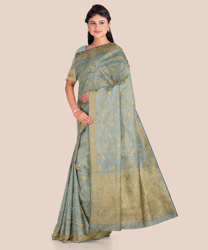 Beau blue handwoven tissue silk banarasi saree