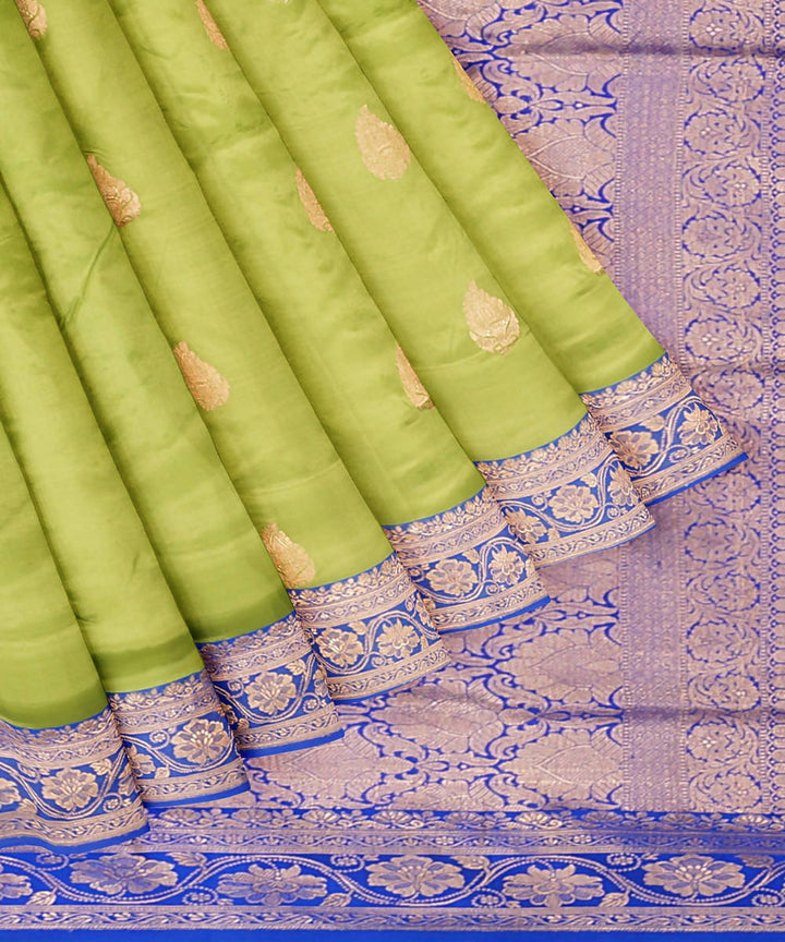 Light green blue handwoven katan silk banarasi saree