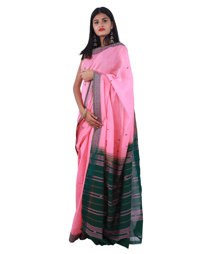 Pink bandar handloom cotton saree