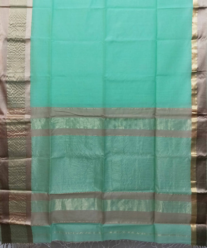 Turquoise blue handwoven cotton silk maheshwari saree