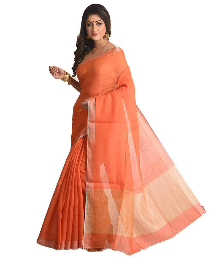 Resham shilpi bengal orange silk cotton handwoven jamdani saree