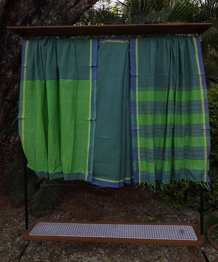 Blue green double shade Cotton Handwoven mangalagiri saree