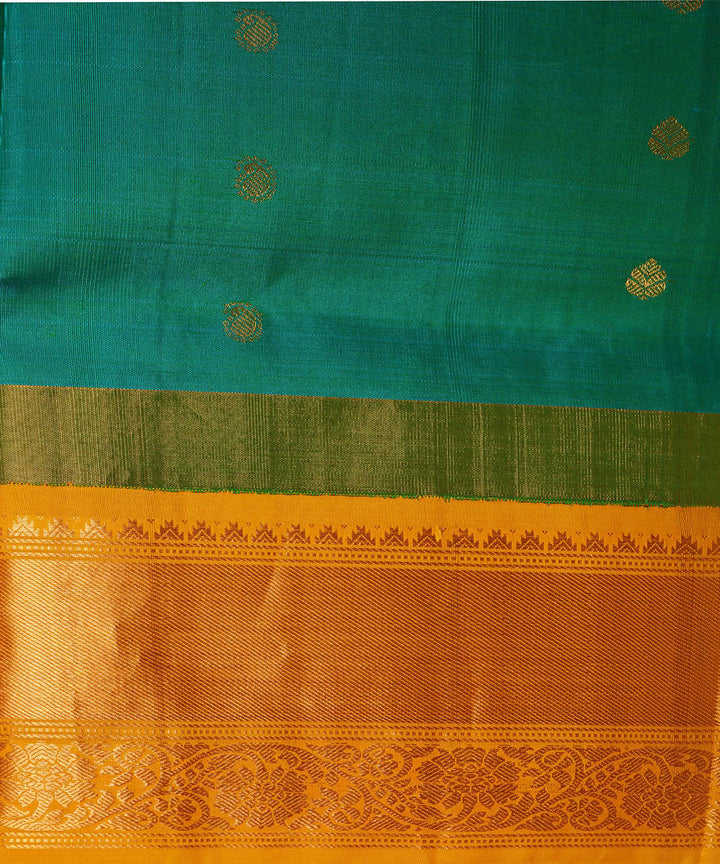 Cyan green yellow handwoven silk gadwal saree