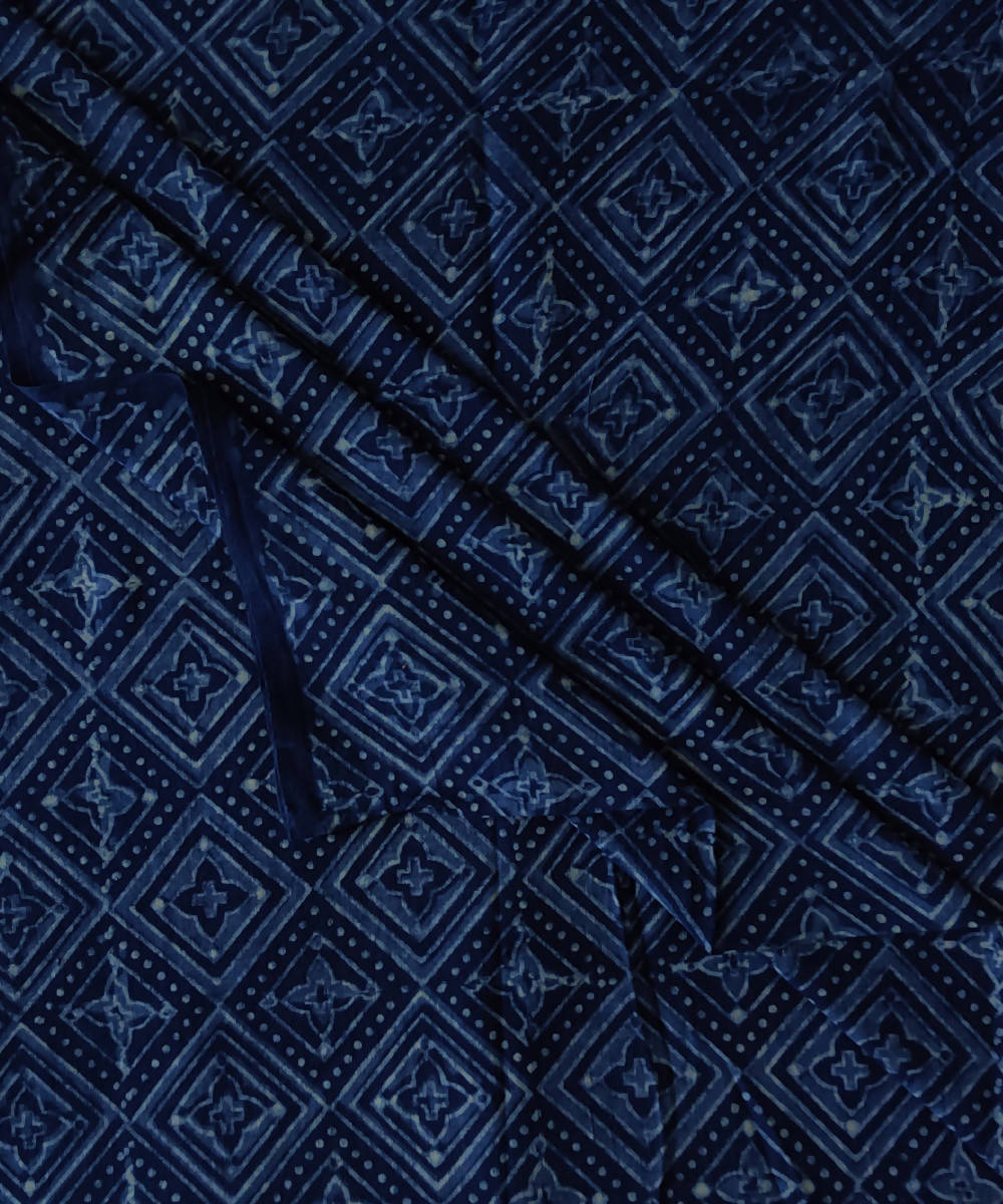 Dark blue natural dye dabu printed handspun handwoven cotton fabric(2.5m per qty)