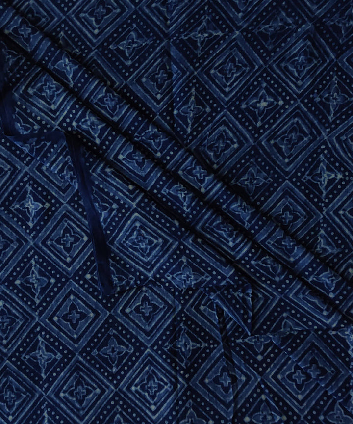 Dark blue natural dye dabu printed handspun handwoven cotton fabric(2.5m per qty)