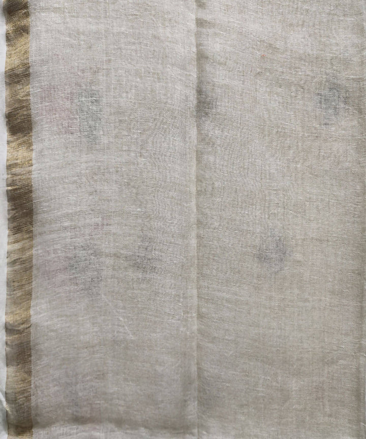 Beige handwoven jamdani linen saree