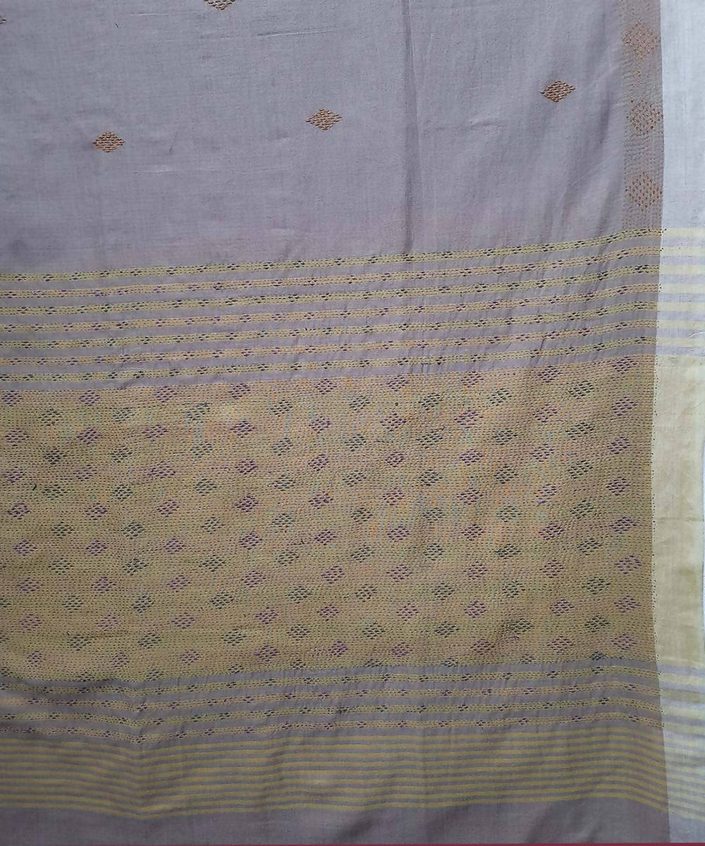 Taupe hand embroidery bengal handloom cotton saree