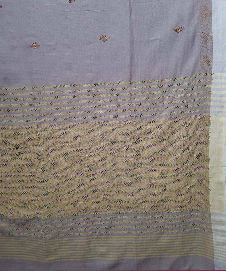 Taupe hand embroidery bengal handloom cotton saree