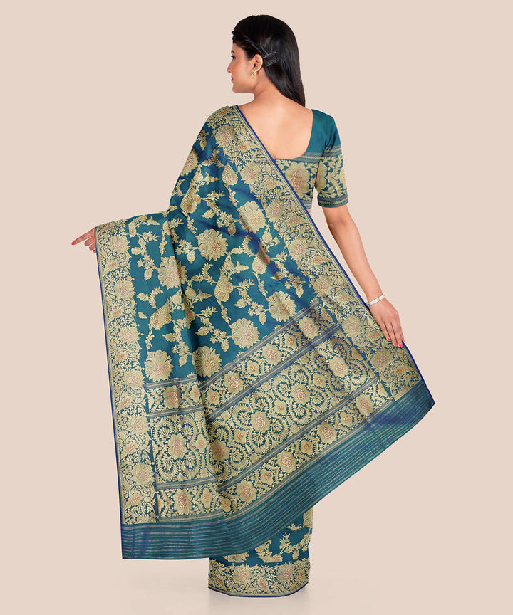 Sea blue handwoven silk banarasi saree
