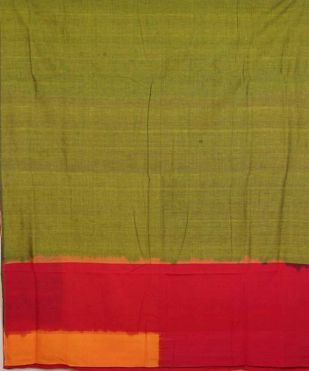 Olive green cotton handloom ikat pochampally saree