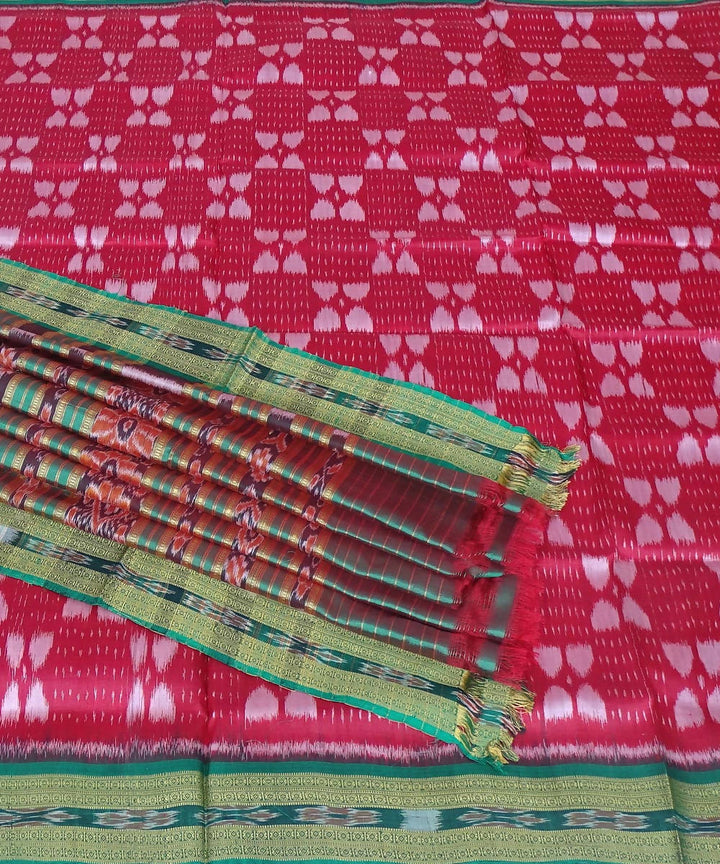 Khandua Pink Green Handloom Silk Saree