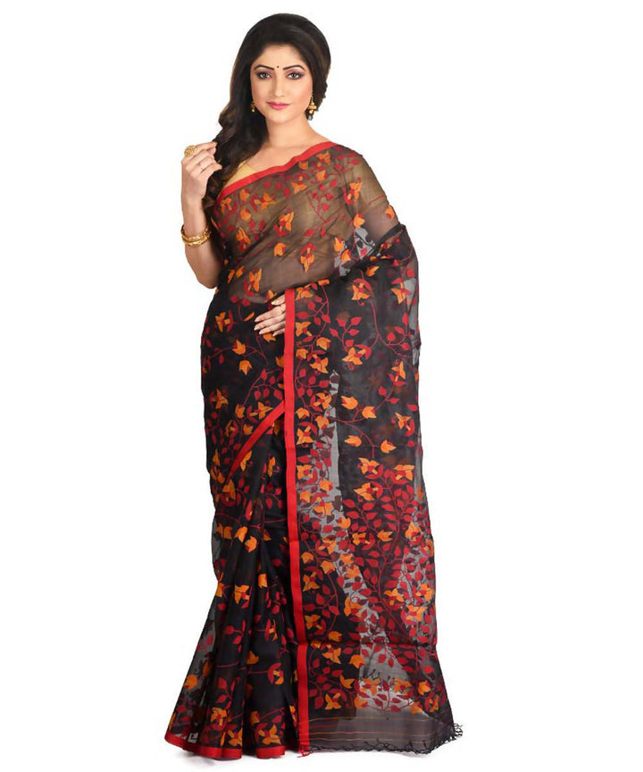 Resham shilpi black bengal silk saree with handwoven jamdani work