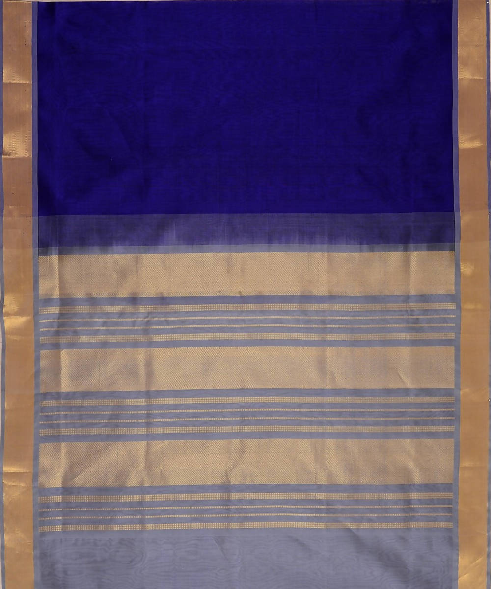 Blue kanjivaram silk cotton saree with grey border