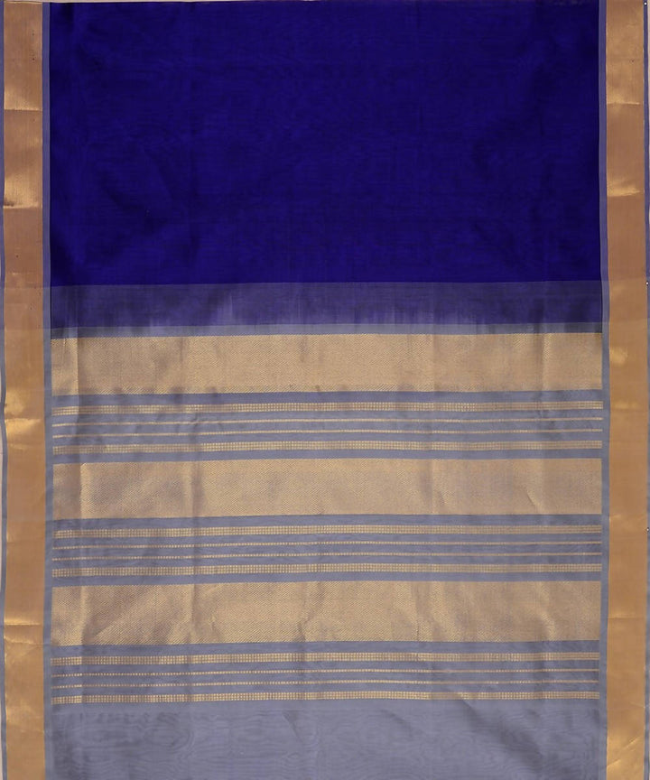Blue kanjivaram silk cotton saree with grey border