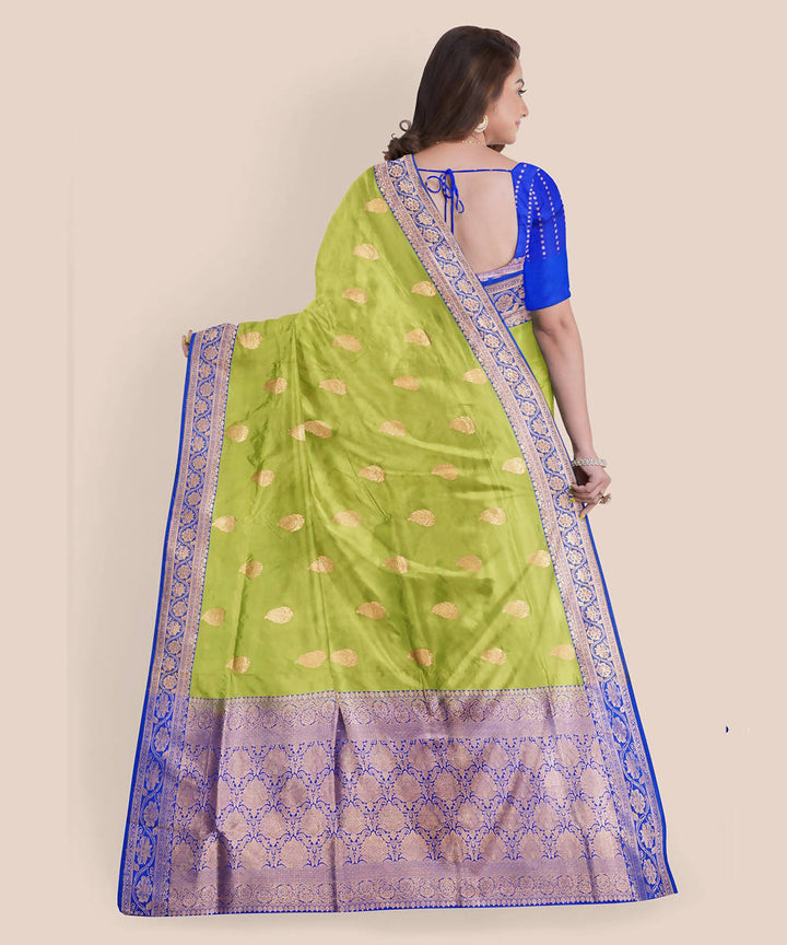 Light green blue handwoven katan silk banarasi saree