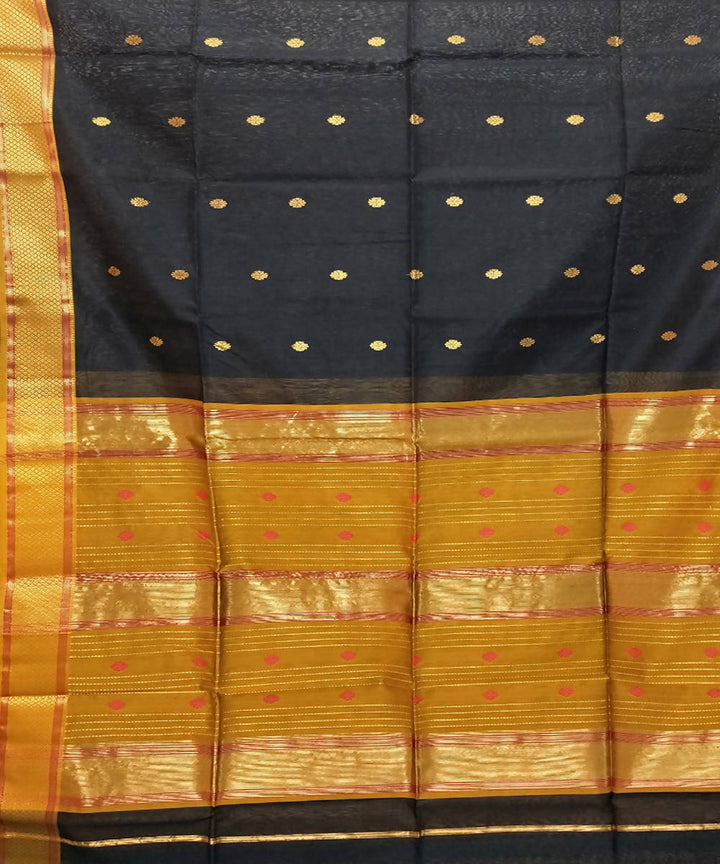 Black golden handwoven cotton silk maheshwari saree