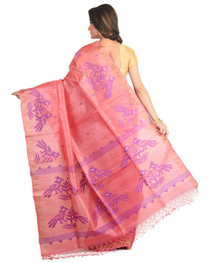 Resham shilpi bengal lightpink tasar saree with handwoven jamdani work