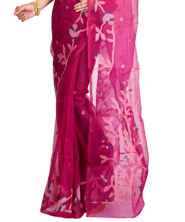 Resham shilpi pink bengal silk saree with handwoven jamdani work