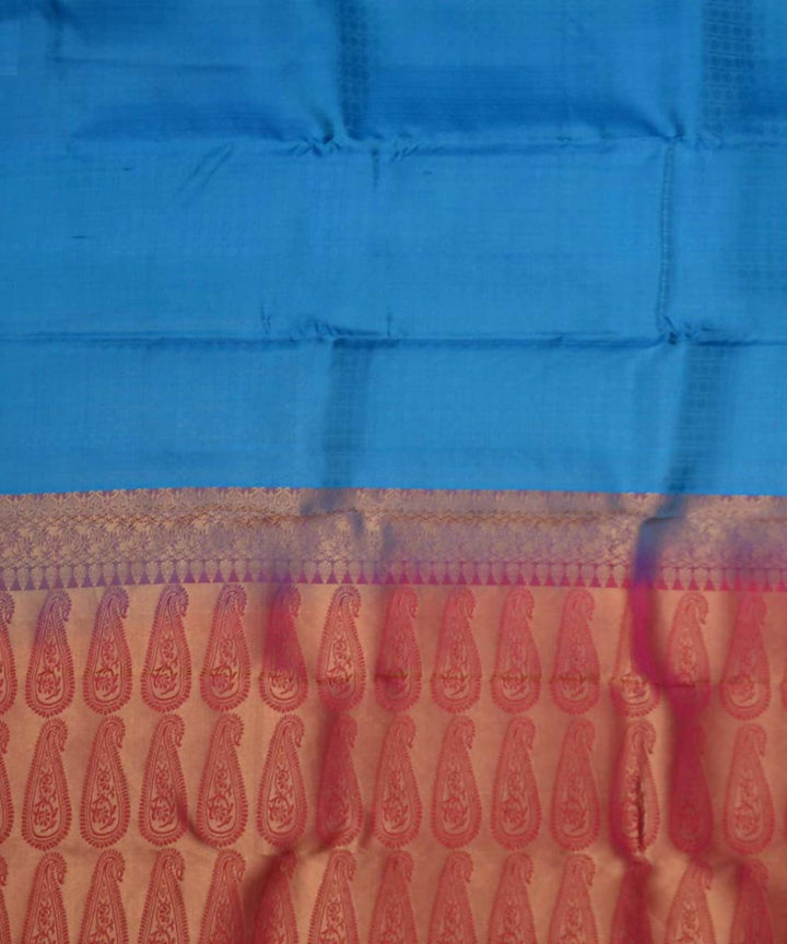 Blue Pink Handloom Embossed Work Dharmavaram Silk Saree