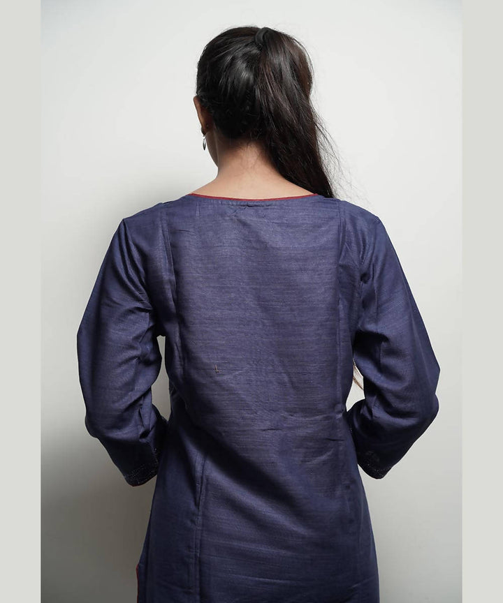 Indigo full length sleeves kantha work silk kurti