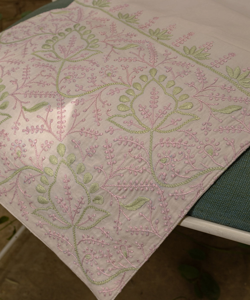 Off white jaal butti chikankari cotton table runner