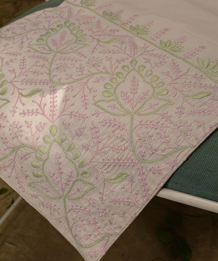 Off white jaal butti chikankari cotton table runner