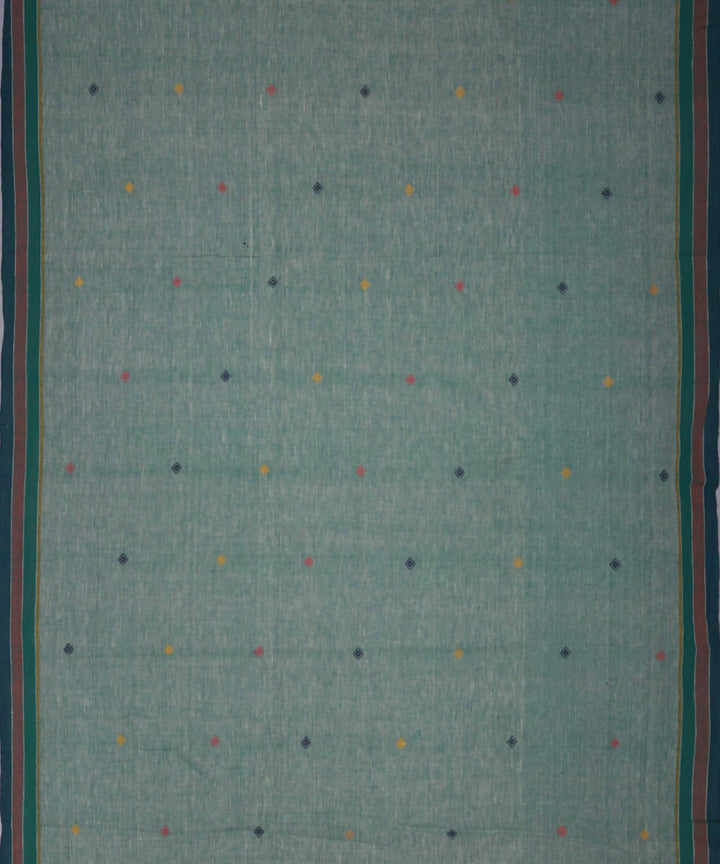 Leaf green handwoven kutchi weave kala cotton saree
