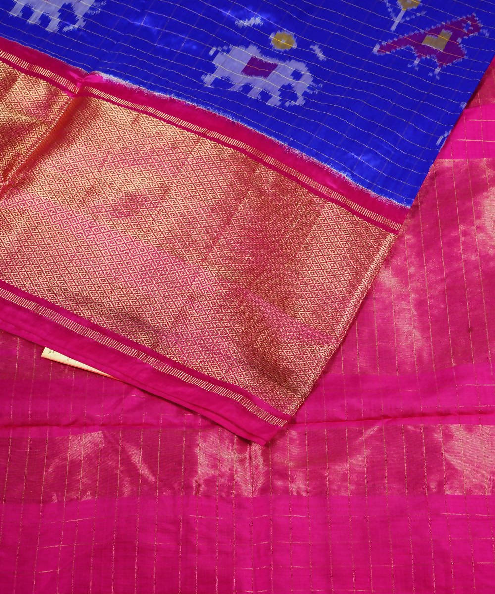 Royal blue handloom silk pochampally saree