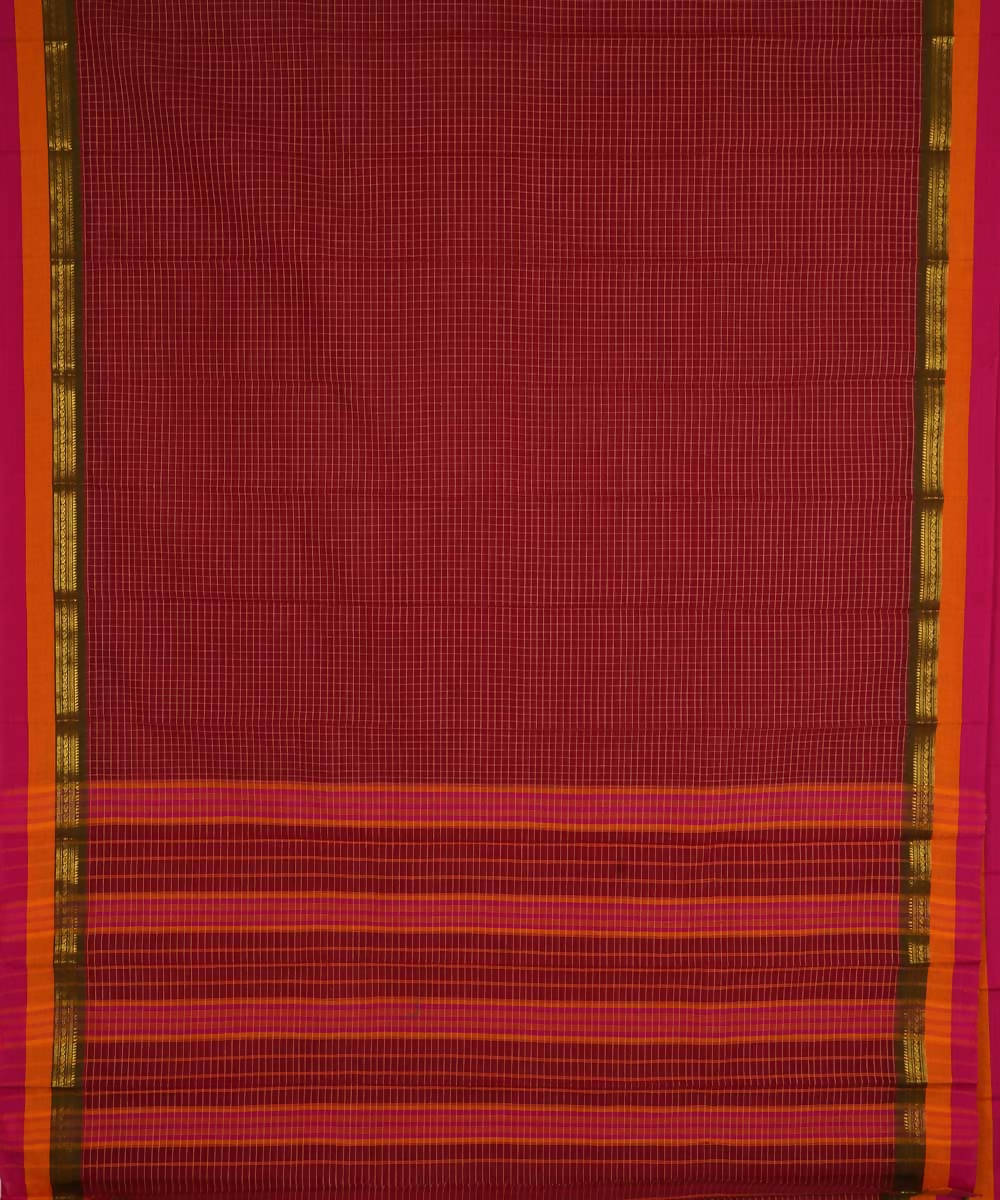 Dark red handwoven cotton narayanpet saree