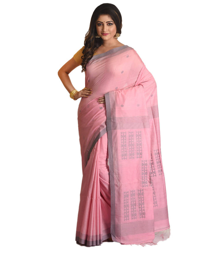 Resham shilpi bengal pink silk cotton handwoven jamdani saree
