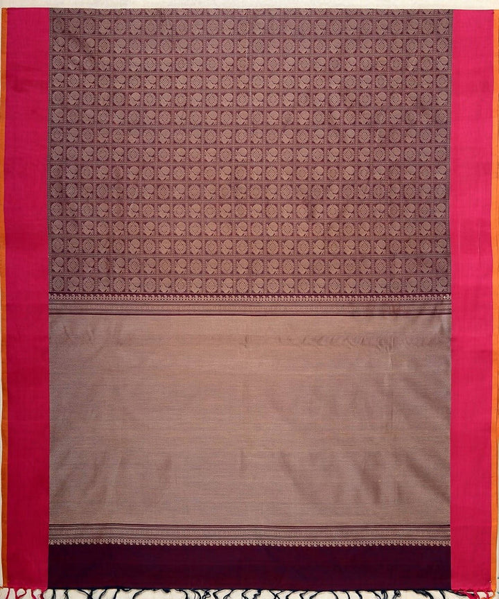 Wine brown handloom kanchi cotton saree jacquard mayil chakram body