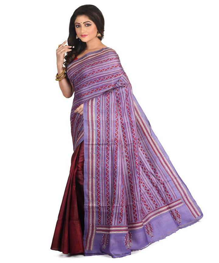 Purple exclusive bengal tasar saree with hand embroidery work