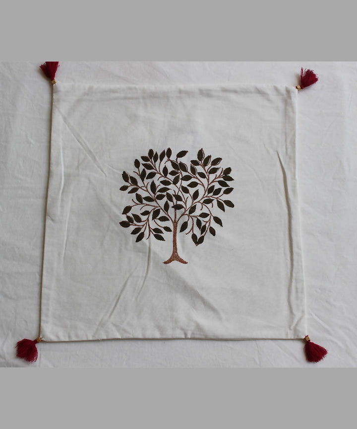 Handblock printed beige ivory cotton cushion cover