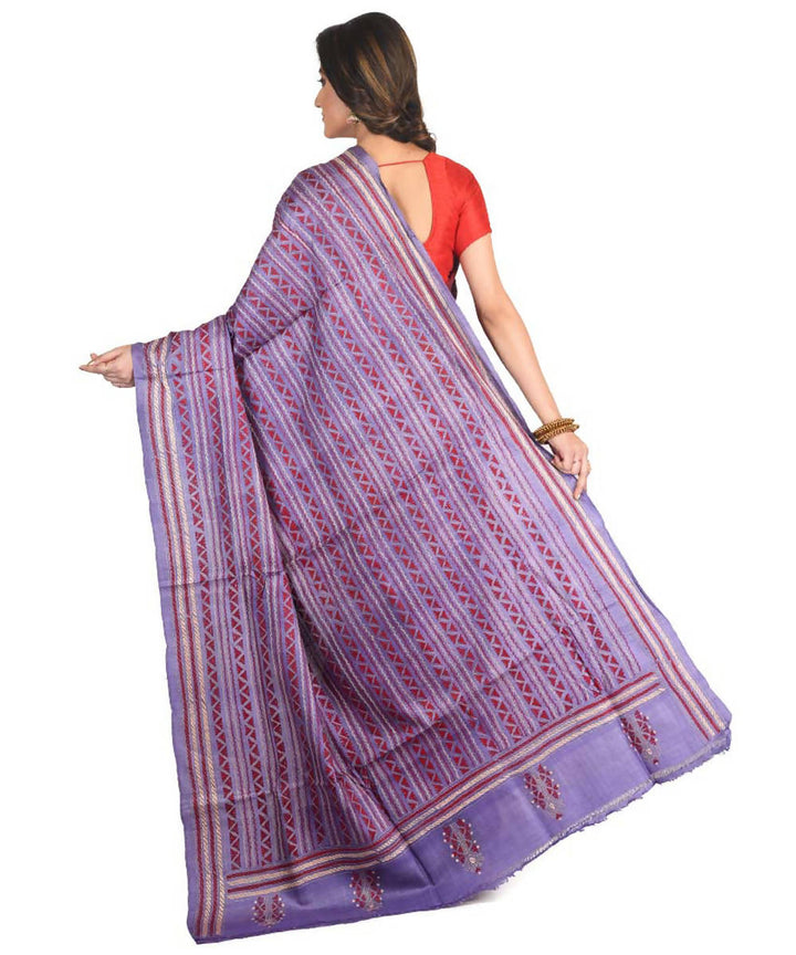 Purple exclusive bengal tasar saree with hand embroidery work