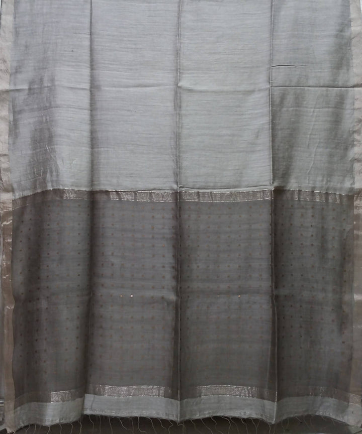 Bengal Silver Grey Handloom Sequin Matka Silk Saree