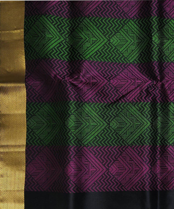 Black and green handloom soft silk saree