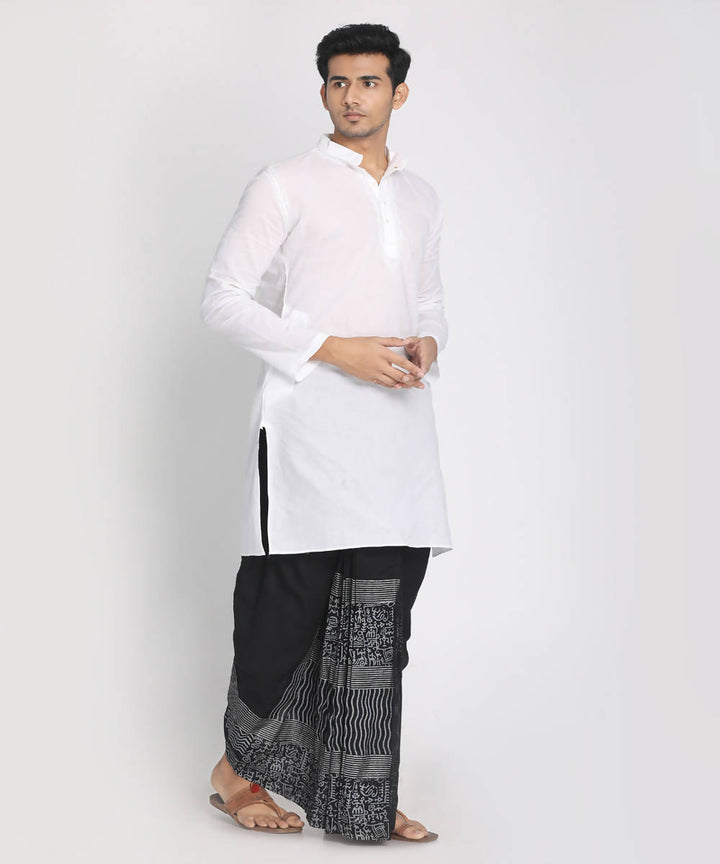 Black cotton handblock printed ready to wear stitched dhoti