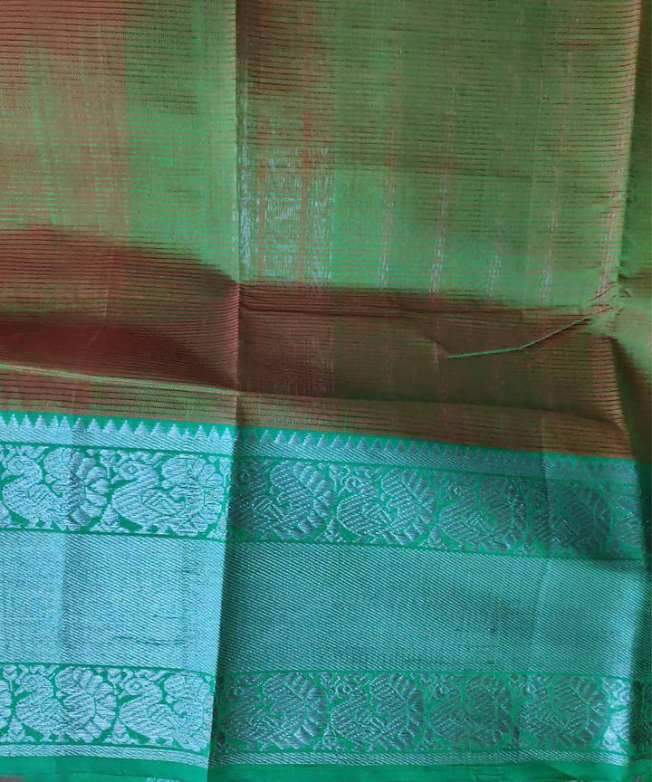 Carmine red green handloom cotton silk mangalagiri saree