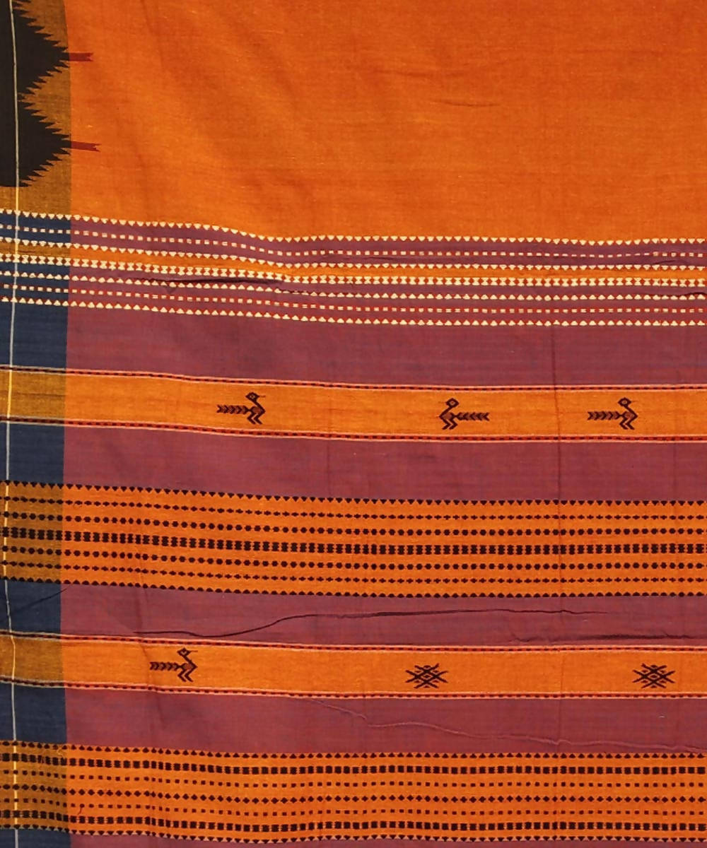 Red handwoven coarse cotton kotpad saree