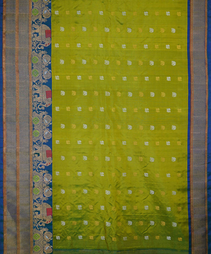 Lime green handwoven silk gadwal saree