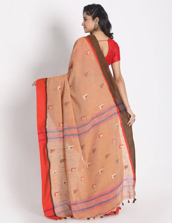 Sepia color handspun handwoven Cotton saree