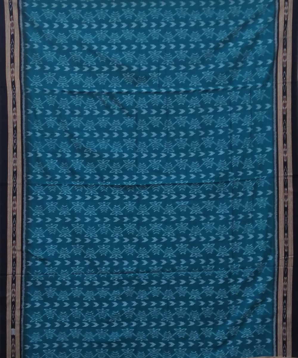 Blue green black handwoven nuapatana ikat cotton saree