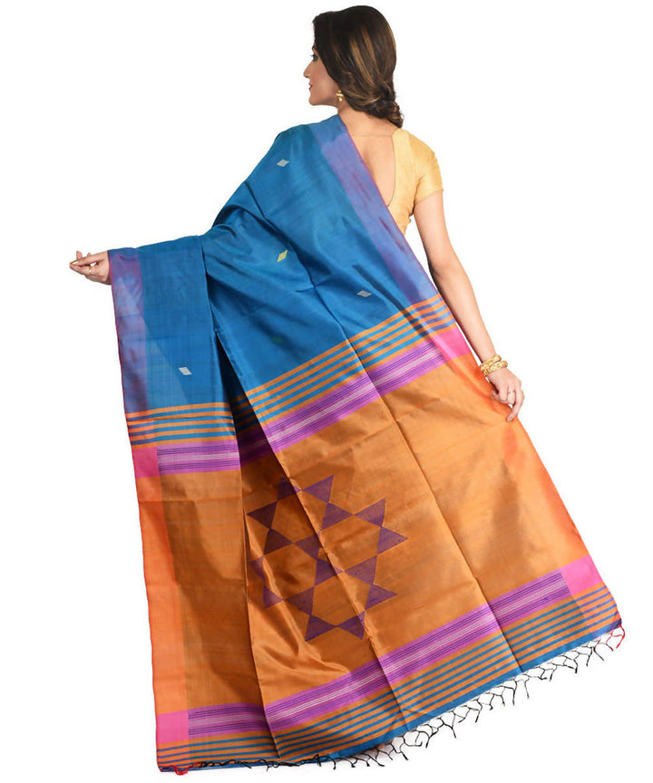 Resham shilpi cyan blue bengal silk saree with handwoven design