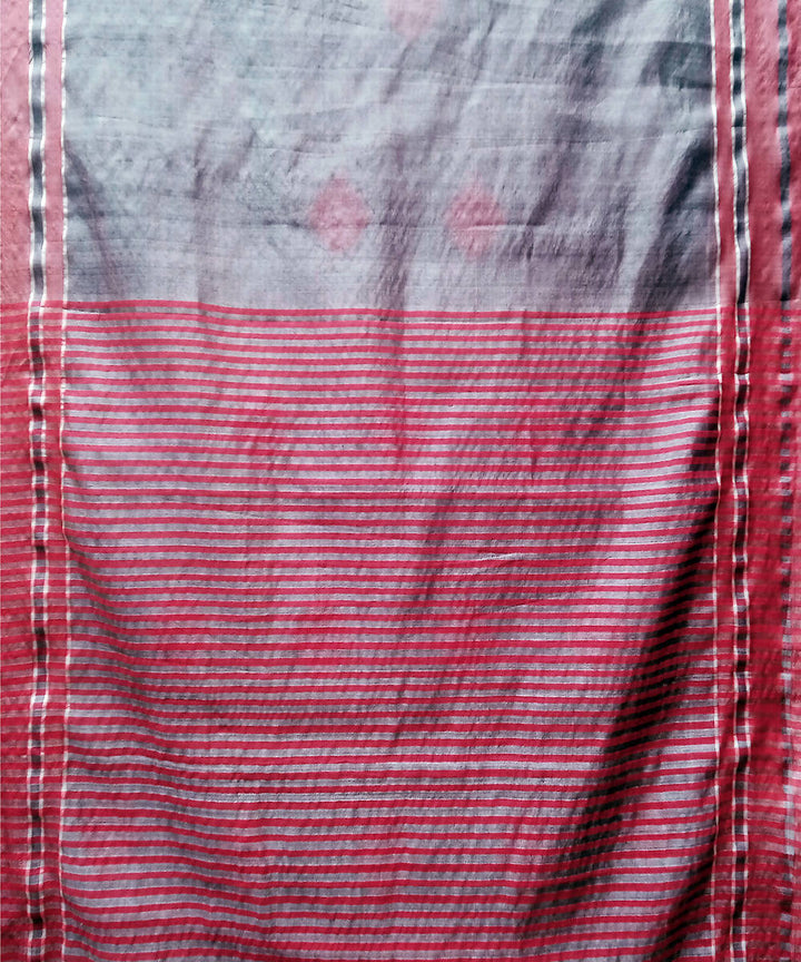 Grey red handwoven baavanbuti mulberry silk saree